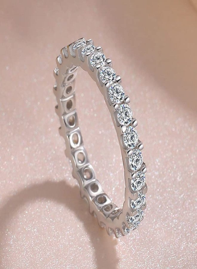 ZDIFDIC 3mm Eternity Band for Women 925 Sterling Silver Wedding Thin Band Shiny Full Simulated Diamond Round CZ Cubic Zirconia Stackable Statement Engagement Promise Anniversary Ring Size 7 - Image 3